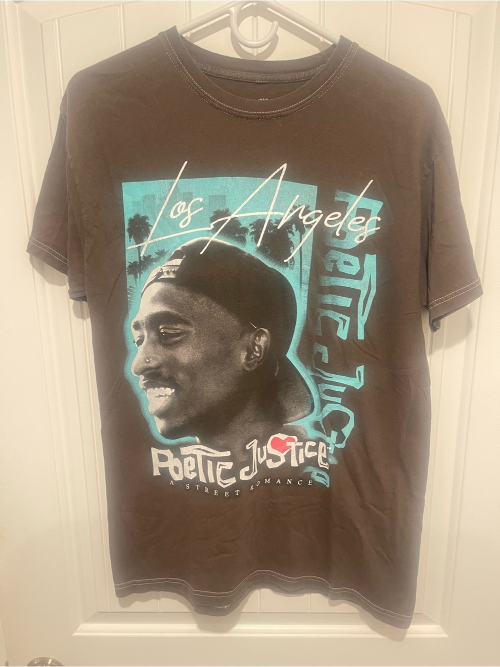 Poetic Justice Tupac Los Angeles Graphic T-Shirt Men’s Medium Brown